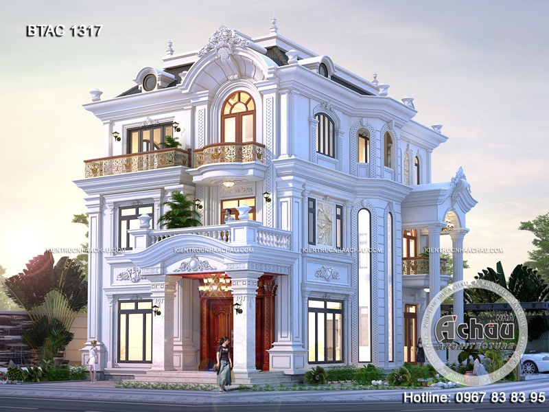 Thiết kế biệt thự 3 tầng tân cổ điển – Mặt tiền 9m tại Hà Nội – BTAC 1317