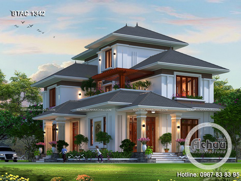 Thiết kế nhà 2 tầng đẹp – Mẫu biệt thự mái Thái đẹp BTAC 1342
