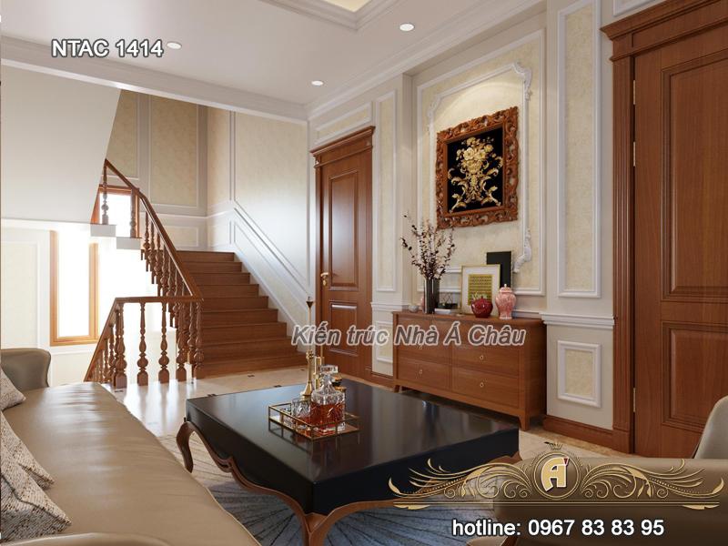 Mẫu thiết kế nội thất phòng khách bằng gỗ gõ đỏ – NTAC 1414