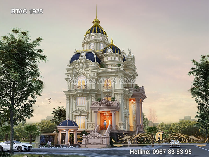 Thiết kế lâu đài 4 tầng mặt tiền 32m đẹp tại Bắc Ninh – BTAC 1928
